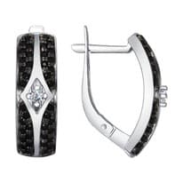 Серьги из серебра с бесцветными и чёрными фианитами