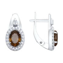 Серьги из серебра с раухтопазами и фианитами