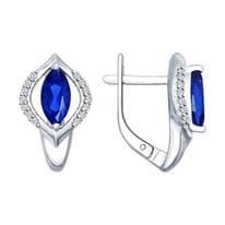 Серьги из серебра с гидротермальными сапфирами и фианитами