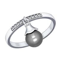 Кольцо из серебра с жемчугом Swarovski и фианитами