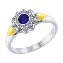 Кольцо из серебра с синим корундом (синт.) и фианитами