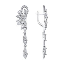 Серьги длинные из серебра с фианитами