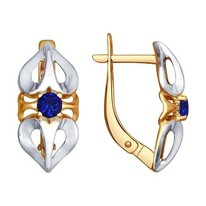 Серьги из золочёного серебра с синими корундами (синт.)