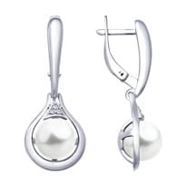 Серьги из серебра с жемчугом Swarovski и фианитами