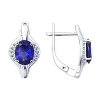 Серьги из серебра с наносапфиром и фианитами