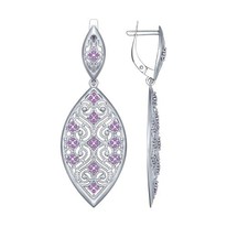 Серьги длинные из серебра с сиреневыми фианитами
