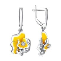 Серьги длинные из серебра с эмалью c фианитом «Орхидея»