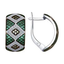 Серьги из серебра с бесцветными, жёлтыми и зелеными фианитами