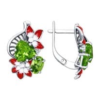 Серьги из серебра с эмалью с фианитами и хризолитами