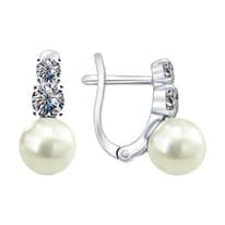 Серьги из серебра с жемчугом и фианитами