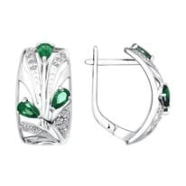 Серьги из серебра с зелеными фианитами