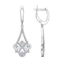 Серьги длинные из серебра с фианитами