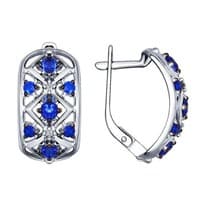 Серьги из серебра с бесцветными и синими фианитами