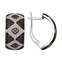 Серьги из серебра с бесцветными, жёлтыми, коричневыми и чёрными фианитами