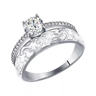 Серебряное кольцо с фианитами и белой эмалью 94011140