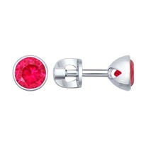 Серьги-пусеты из серебра с красными фианитами