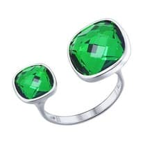 Кольцо из серебра с зелёными кристаллами Swarovski