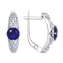Серьги из серебра с бесцветными и синими фианитами