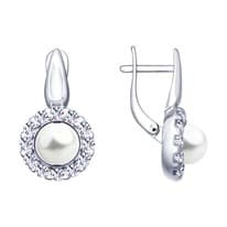 Серьги из серебра с жемчугом и фианитами