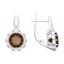 Серьги из серебра с раухтопазами и фианитами