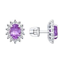 Серьги-пусеты из серебра с аметистами и фианитами