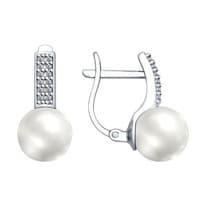 Серьги из серебра с жемчугом и фианитами