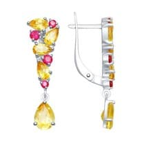Серьги из серебра с цитринами и фианитами