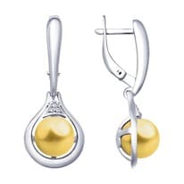 Серьги из серебра с жемчугом Swarovski и фианитами