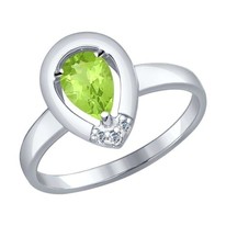 Кольцо из серебра с фианитами и хризолитом