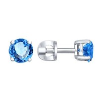 Серьги-пусеты из серебра с голубыми фианитами