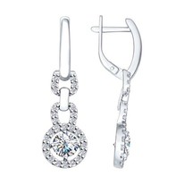 Серьги длинные из серебра с фианитами