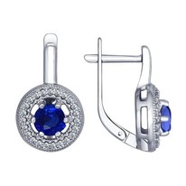 Серьги из серебра с бесцветными и синими фианитами