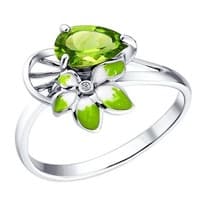 Серебряное кольцо с эмалью и хризолитами