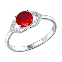 Кольцо из серебра с корундом рубиновым (синт.) и фианитами