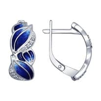 Серьги из серебра с эмалью с фианитами