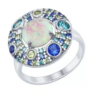 Кольцо из серебра с опалом и зелеными и синими фианитами 83010048