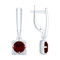 Серьги из серебра с гранатами и фианитами