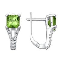 Серьги из серебра с фианитами и хризолитами