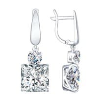 Серьги длинные из серебра с фианитами
