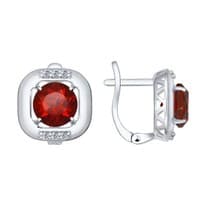 Серьги из серебра с гранатами и фианитами