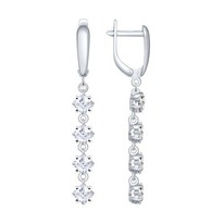 Серьги длинные из серебра с фианитами
