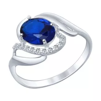 Кольцо из серебра с бесцветными и синим фианитами 94012246