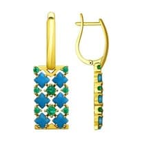 Серьги из золочёного серебра с голубыми ситаллами и фианитами
