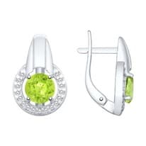 Серьги из серебра с хризолитами и фианитами