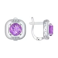 Серьги из серебра с аметистами и фианитами
