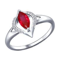 Кольцо из серебра с корундом рубиновым (синт.) и фианитами