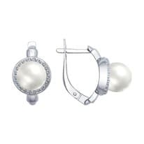 Серьги из серебра с жемчугом и фианитами
