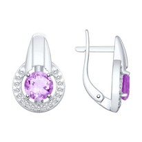 Серьги из серебра с аметистами и фианитами
