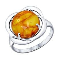Кольцо из серебра с коричневым янтарём (пресс.)