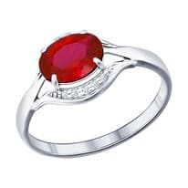 Кольцо из серебра с корундом рубиновым (синт.) и фианитами